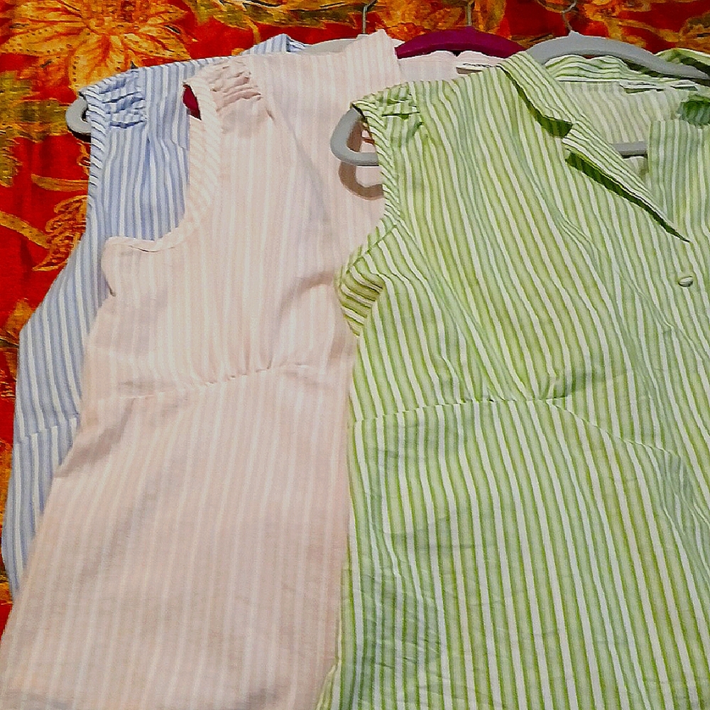 Bundle Of 3 Cato Striped Cap Sleeves Tops in Green, Pink, and Blue